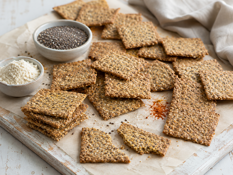 Crackers keto chia e mandorle: snack croccante anti-fame